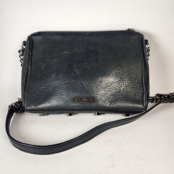 REBECCA MINKOFF Avery Handbag Black Leather Chain Strap Crossbody Small Purse - Picture 2 of 11